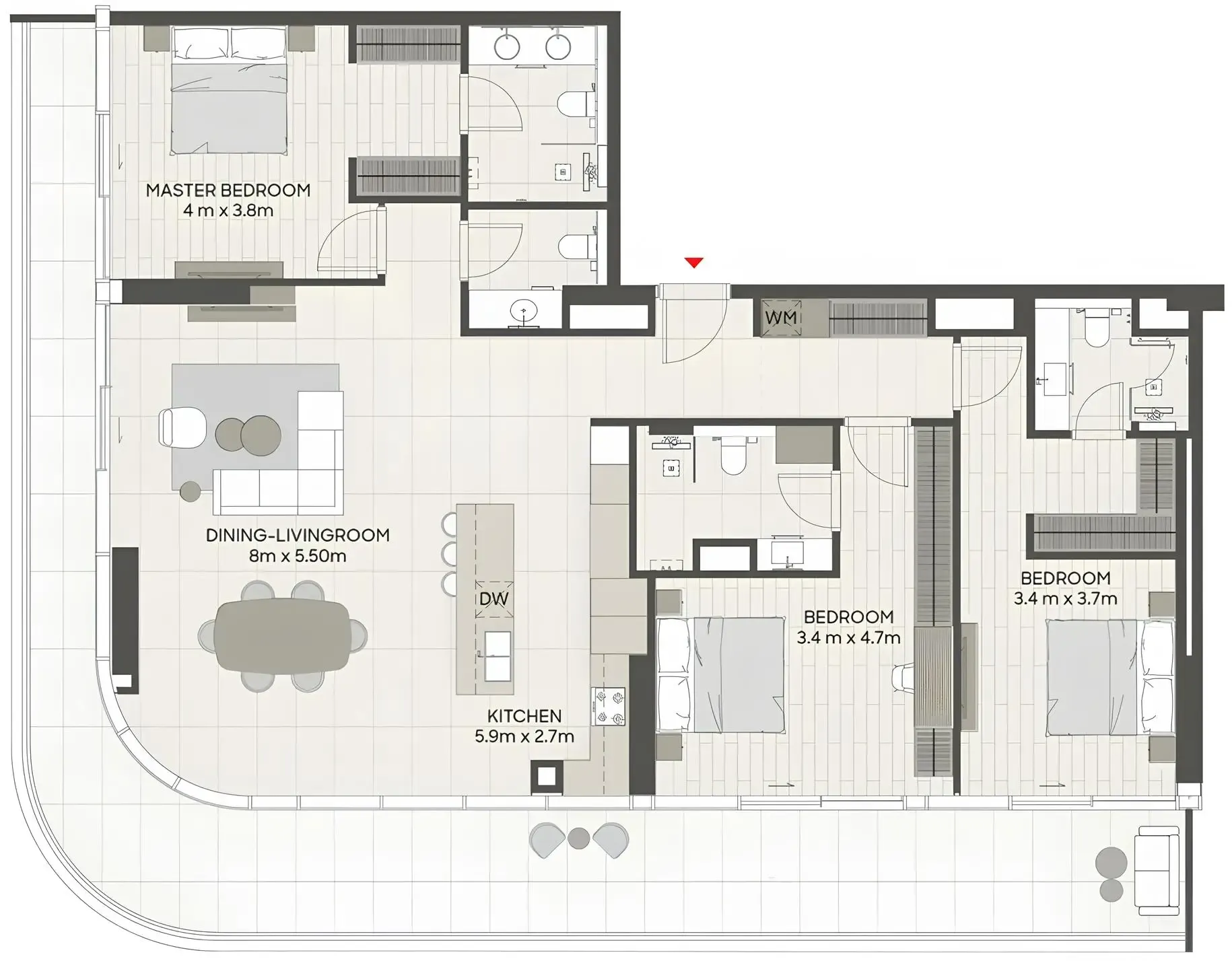 LIV Oceanside 3 bed floor plan, 2,373 sqft