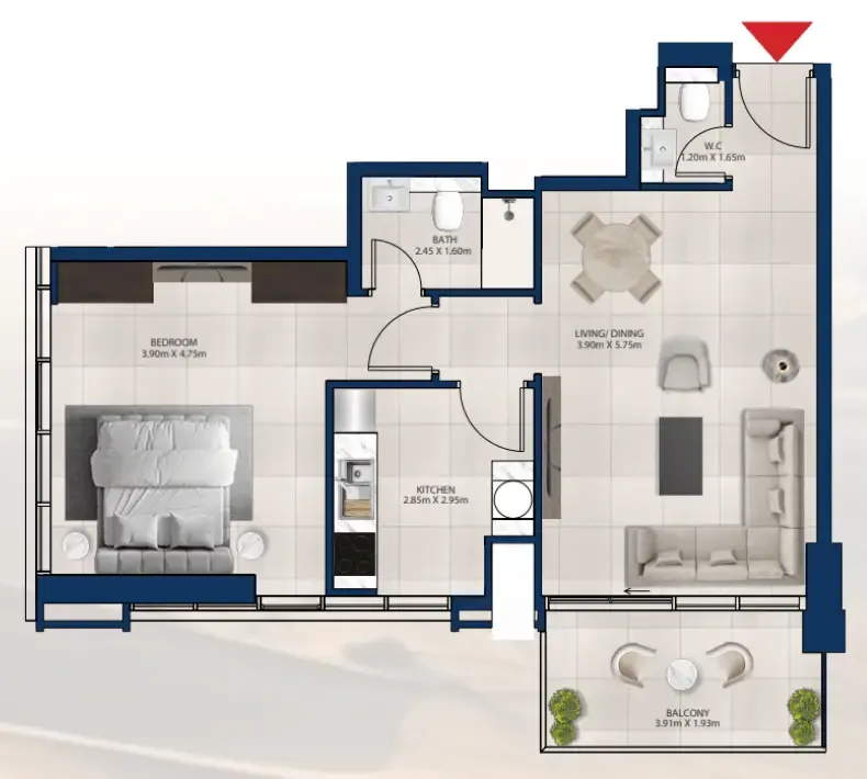 Al Vista 1 bed floor plan, 789 sqft