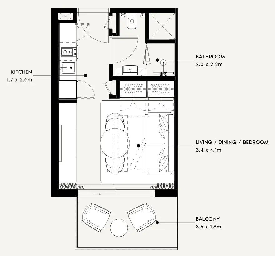 Azizi Noura Studio floor plan, 339 sqft