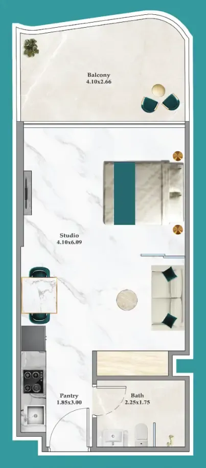 Breez Studio floor plan, 411 – 446 sqft