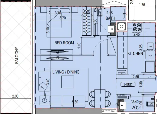 Binghatti Sky Terraces 1 bed floor plan, 751 sqft