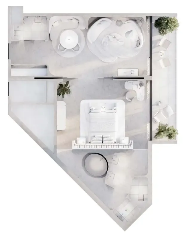Artist Hotel 1 bed floor plan, 1,290 – 1,381 sqft