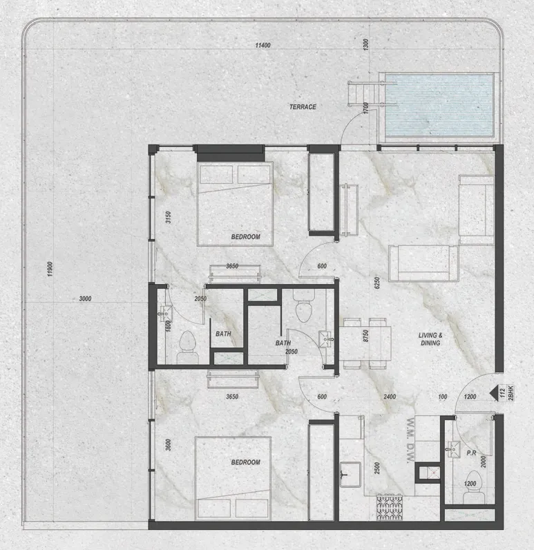 Zyra Hills 2 bed floor plan, 1,432 sqft