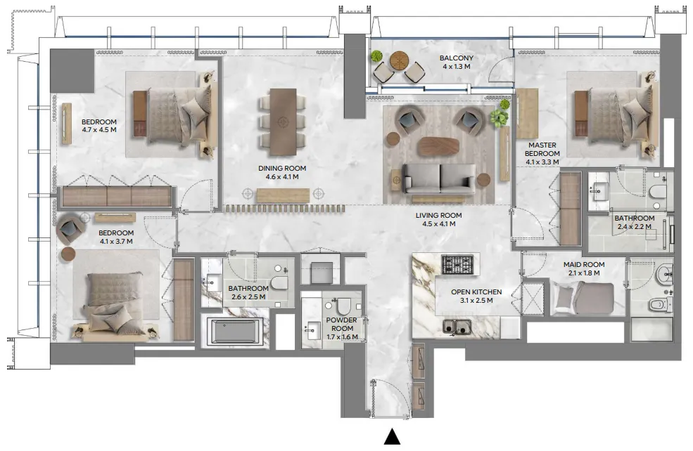 DIFC Heights Tower 3 bed floor plan, 1,755 sqft