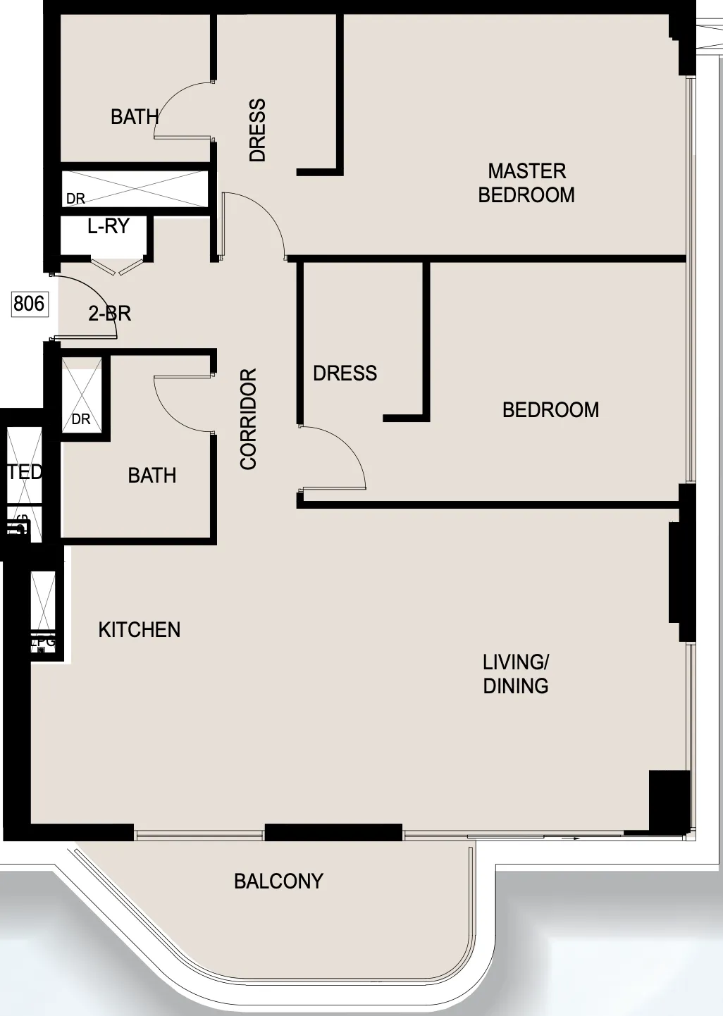 Edgewater Residences 1, 2 and 3 2 bed floor plan, 1,376 sqft