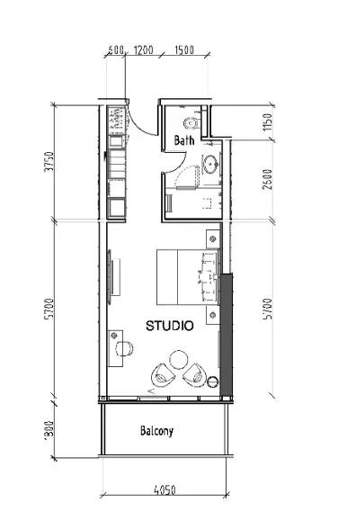 Damac Hills - Radisson Dubai Studio floor plan, 500 sqft