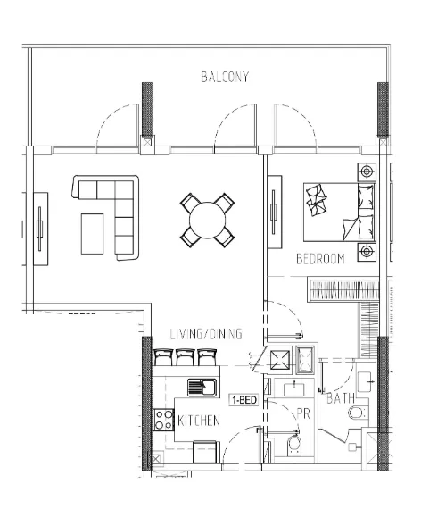 Damac Riverside Views 1 bed floor plan, 1,049 sqft