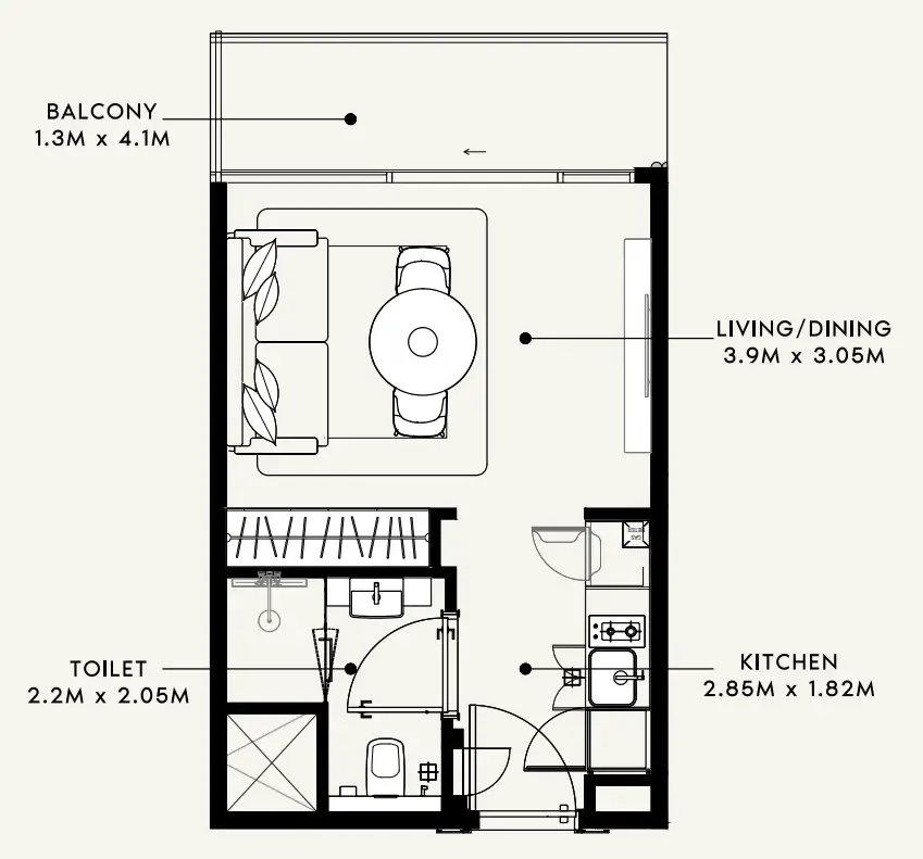Azizi Milan Studio floor plan, 336 sqft