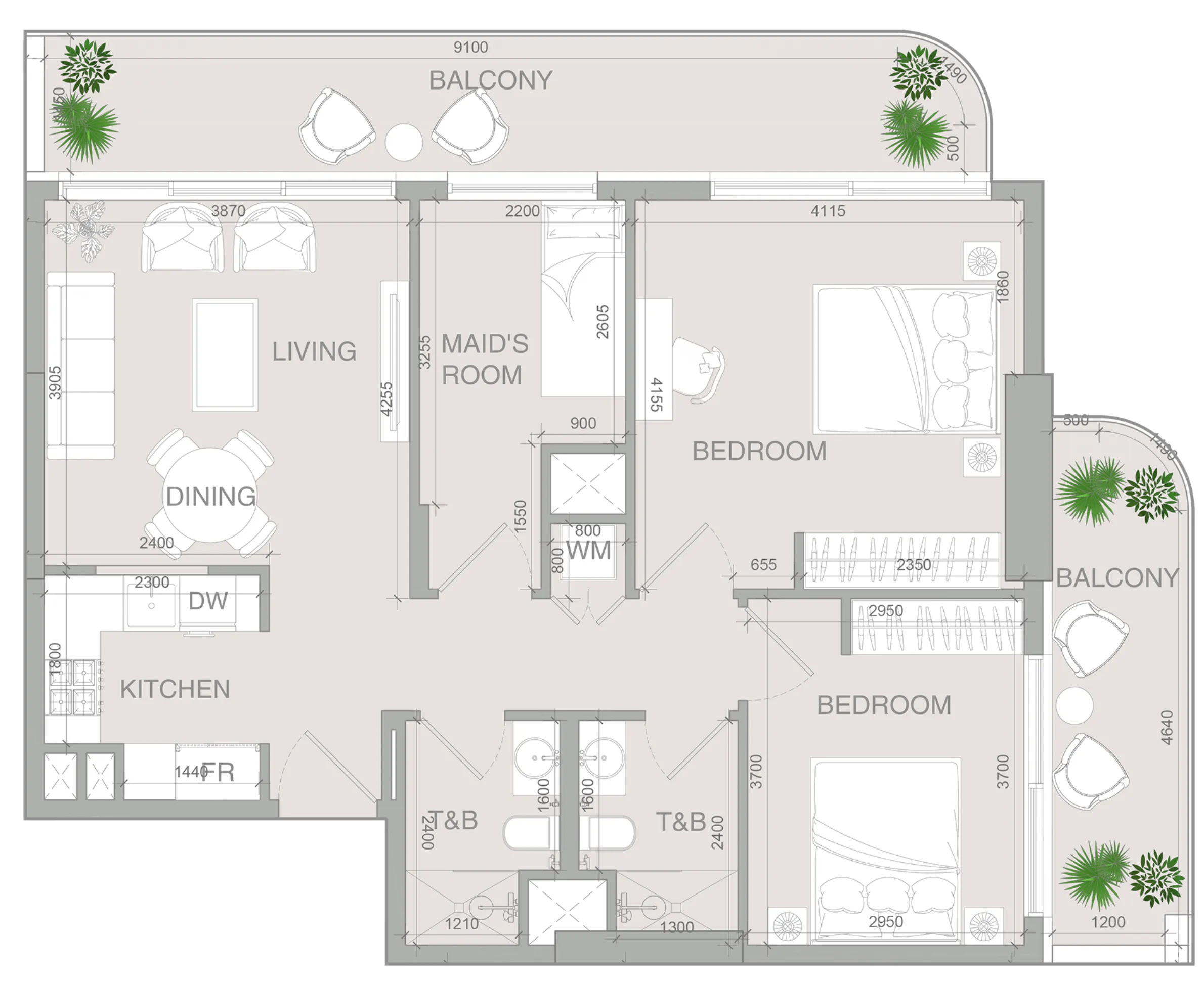 VERDAN1A 4 2 bed floor plan, 1,166 sqft