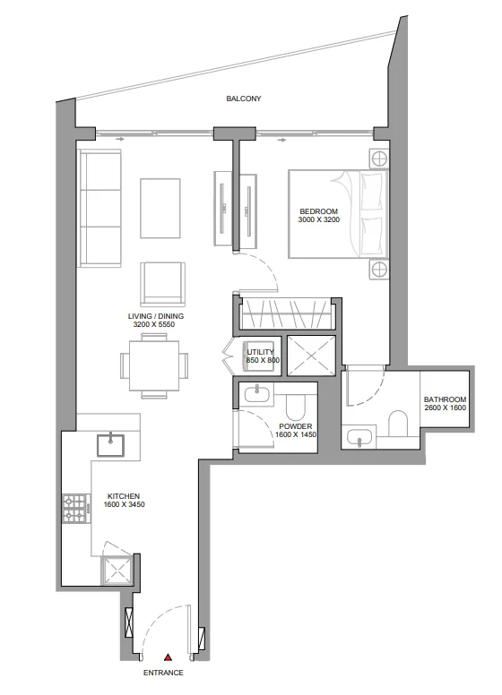 The Serene at Sobha Central 1 bed floor plan, 743 sqft