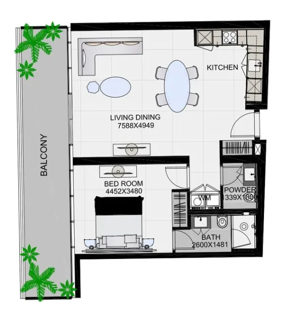 The Community Sports Arena 1 bed floor plan, 958 sqft