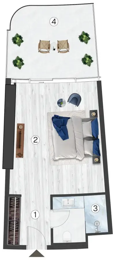 Radisson Blu Hotel & Residences Studio floor plan, 541 – 709 sqft