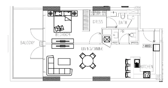 Damac Riverside Views 1 bed floor plan, 891 – 911 sqft