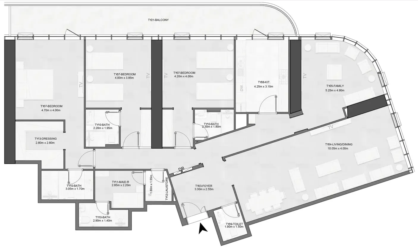 Joud Tower 3 bed floor plan, 2,801 – 2,838 sqft