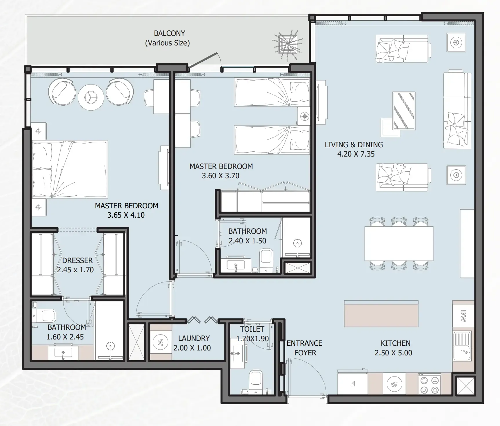 Verdana VI 2 bed floor plan, 1,241 sqft