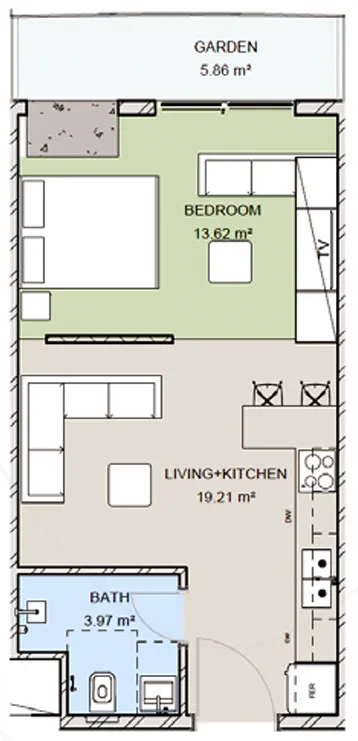 Uptown Muscat 1 bed floor plan, 608 – 733 sqft