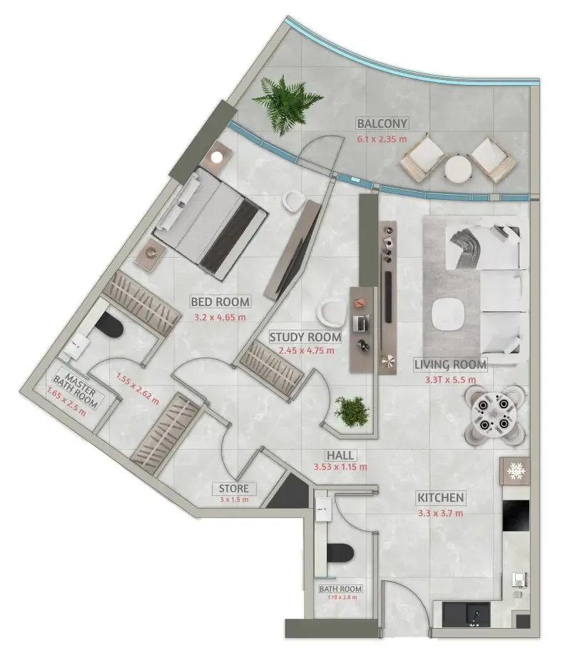 Sakura Gardens 1 bed floor plan, 1,039 sqft