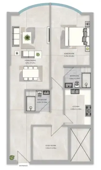 Azha Views Residences 1 bed floor plan, 1,197 sqft