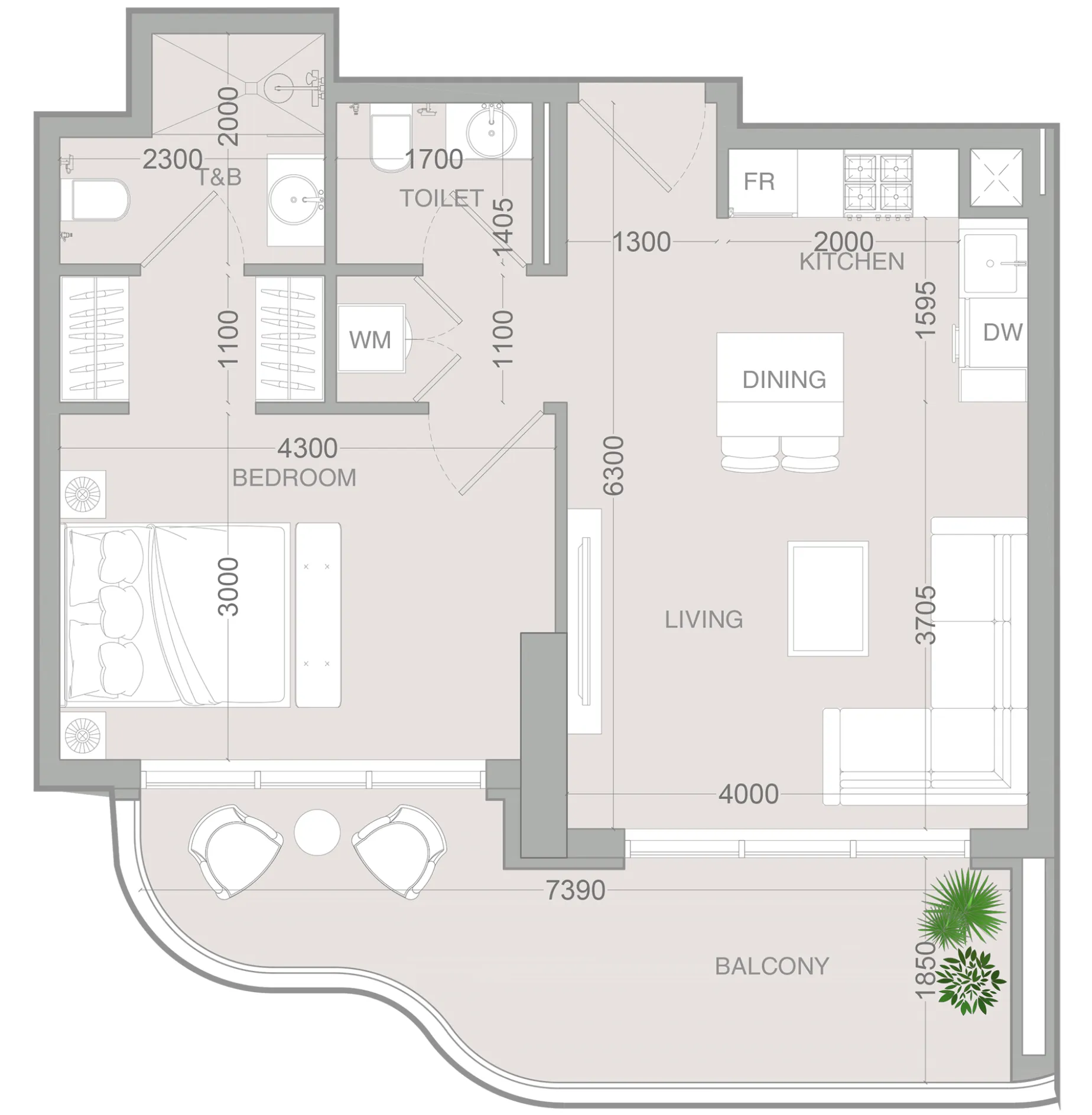 ALTA V1EW 1 bed floor plan, 728 sqft