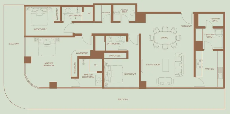Eden House The Park 3 bed floor plan, 2,408 sqft