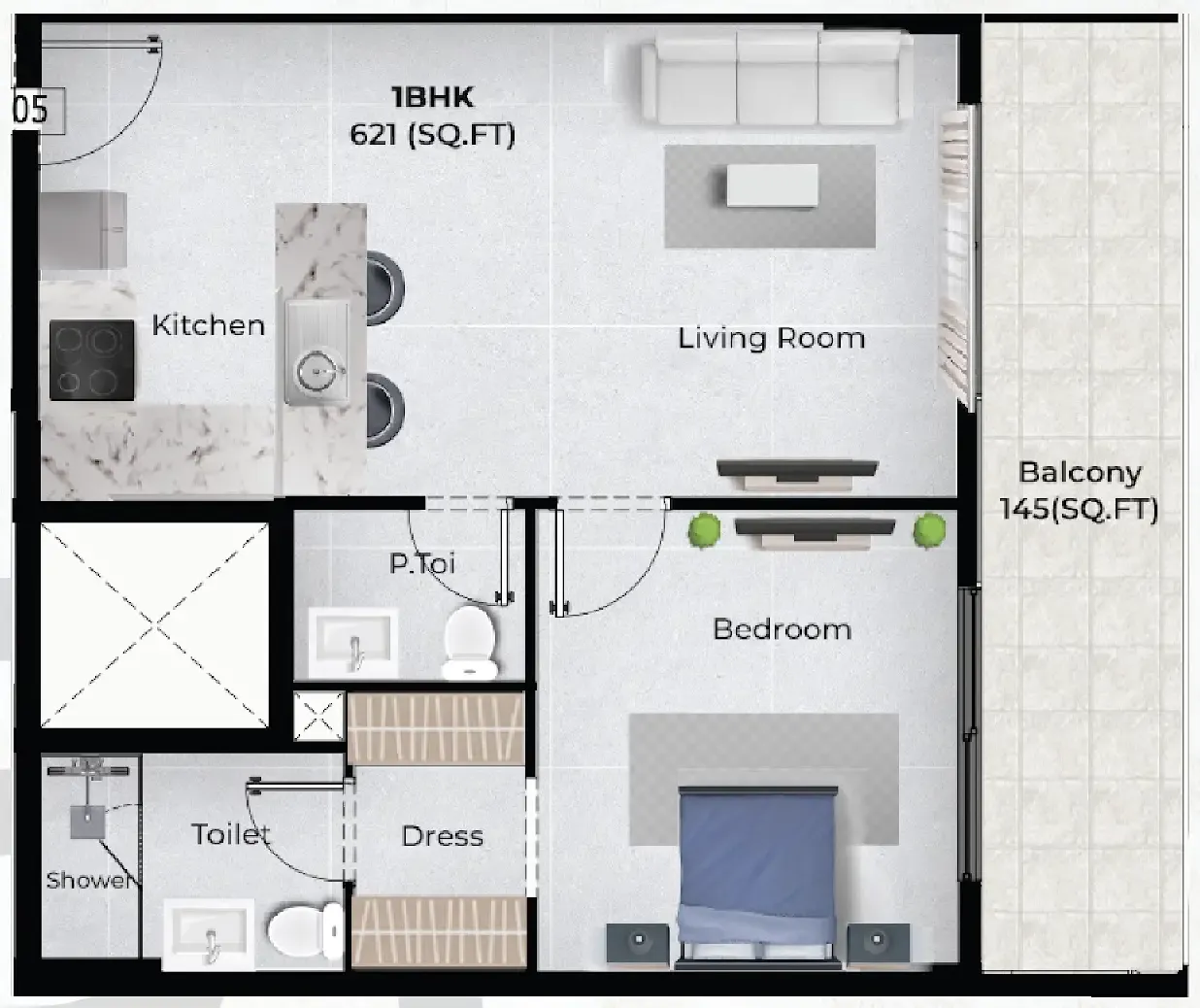 Chapter 02 by Newbury 1 bed floor plan, 766 sqft