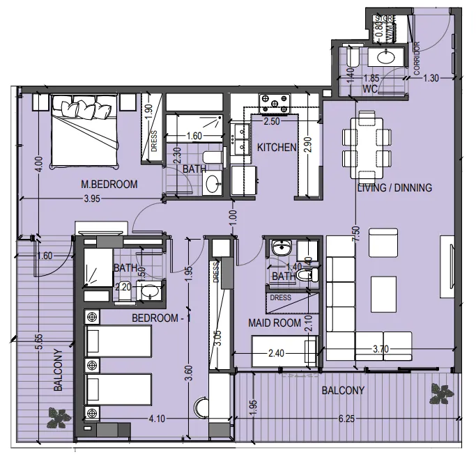 Celia Gardens 2 bed floor plan, 1,369 sqft