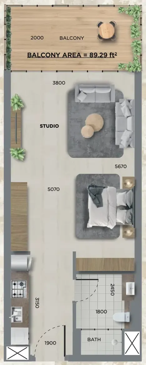 368 Park Ln. Studio floor plan, 442 sqft