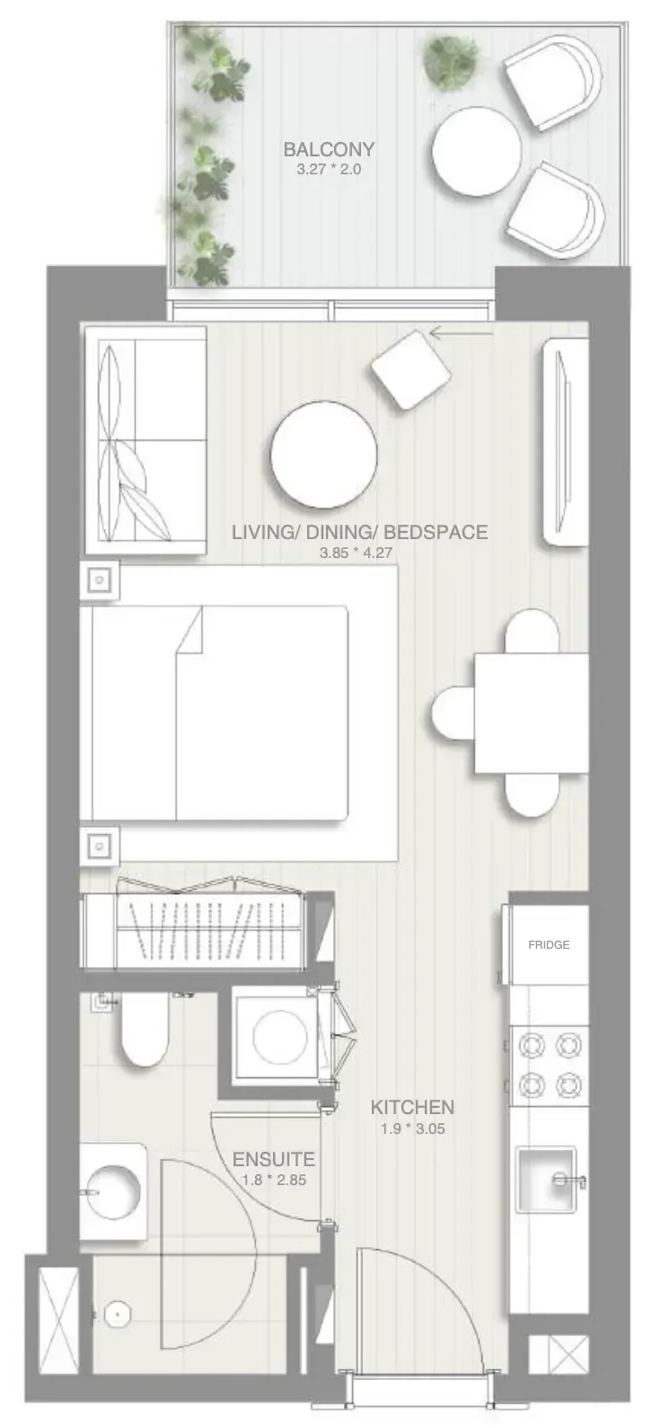 Sol Levante Studio floor plan, 420 – 422 sqft