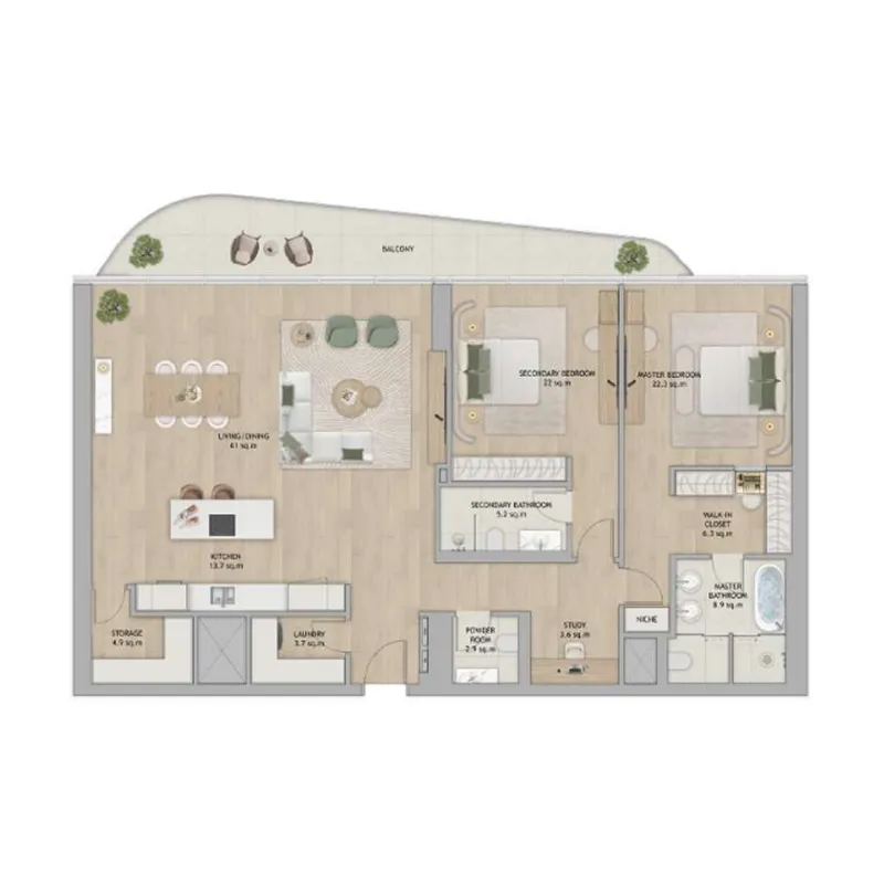 Mamsha Gardens 2 bed floor plan, 1,964 sqft