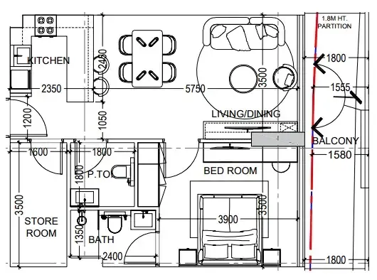 Al Haseen Residences 6 1 bed floor plan, 796 sqft