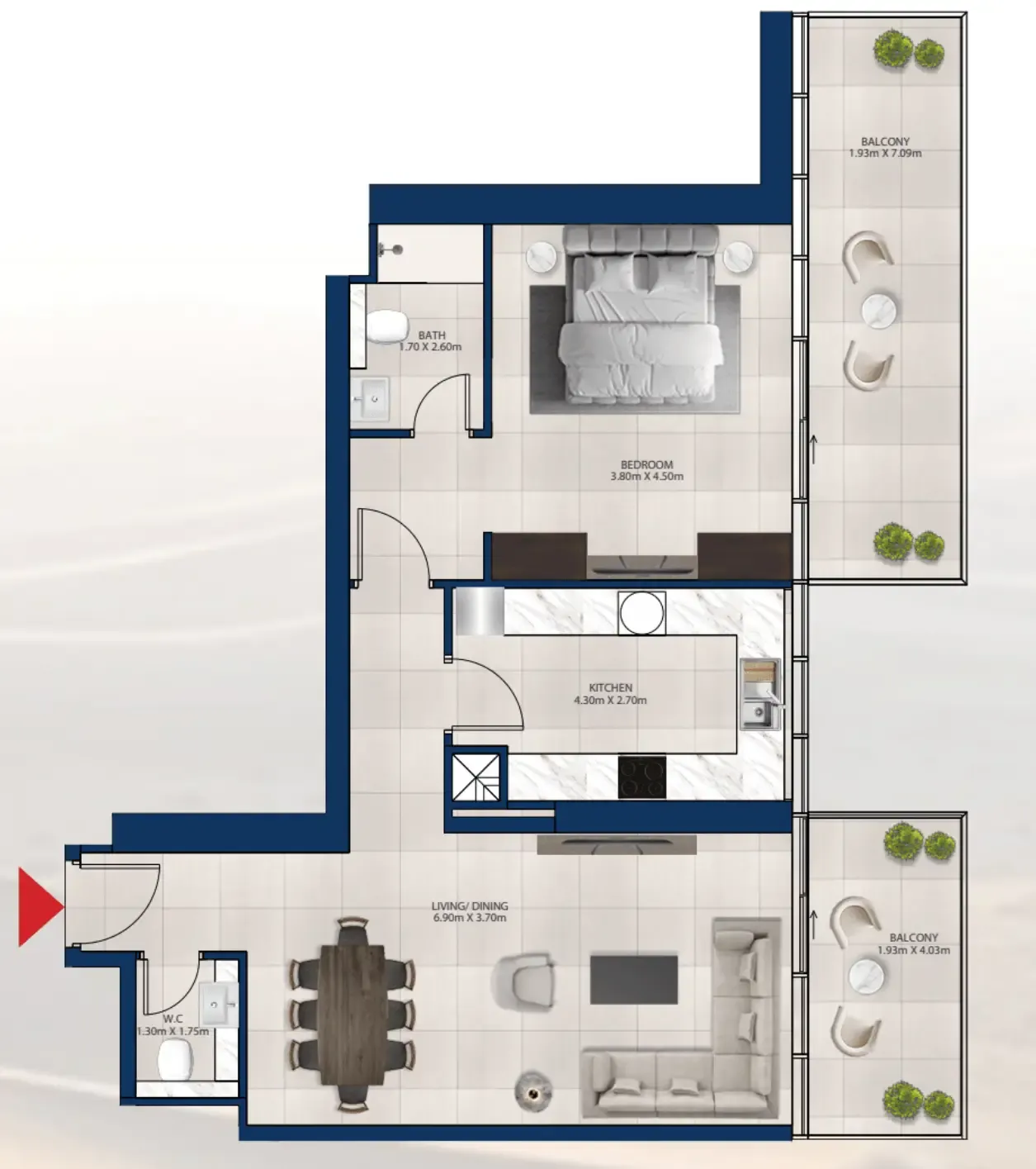 Al Vista 1 bed floor plan, 1,103 sqft