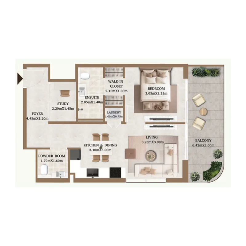 Arthouse Private Residences 1 bed floor plan, 734 sqft