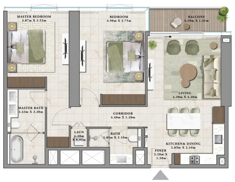 Avarra by Palace 2 bed floor plan, 1,214 sqft