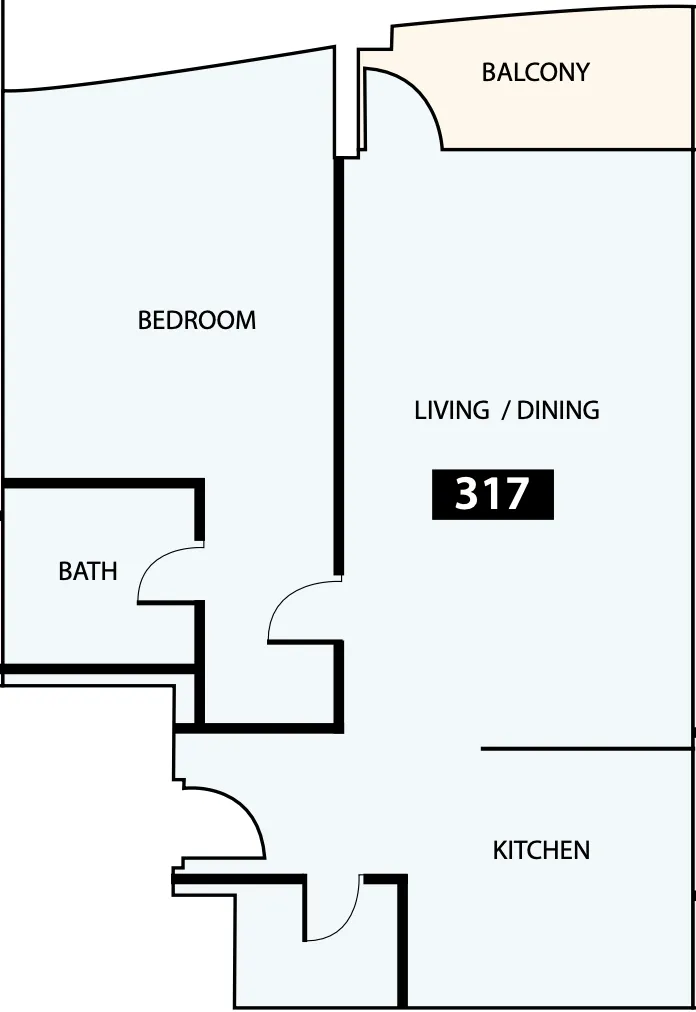 Paradise View 1 1 bed floor plan, 835 sqft