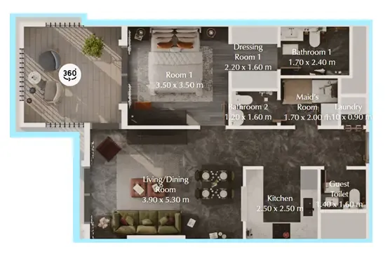 Bab Al Qasr Garden Residences 65 1 bed floor plan, 795 sqft