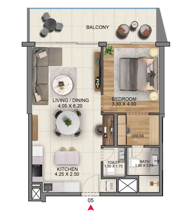 Sky Hills Residence 3 1 bed floor plan, 893 sqft