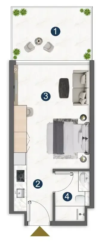Voxa Pantheon Studio floor plan, 398 sqft