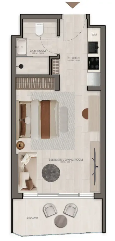 Stax Studio floor plan, 419 sqft