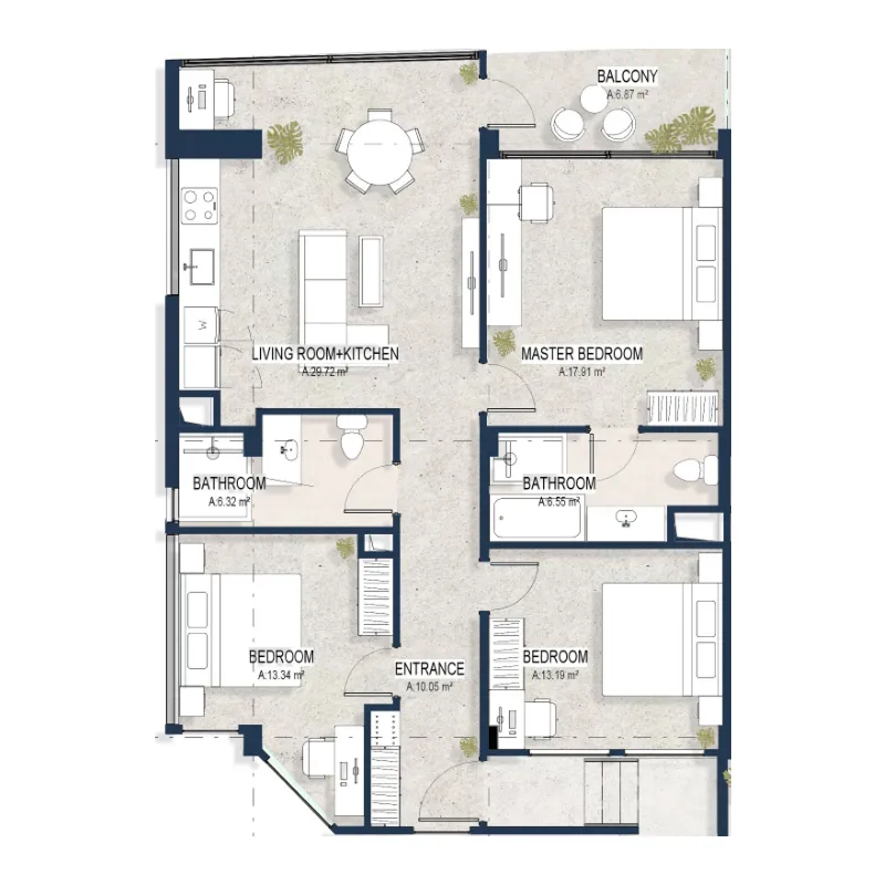 Sekar 3 bed floor plan, 1,045 sqft