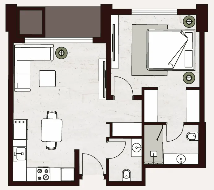 Aria Heights 1 bed floor plan, 633 – 643 sqft