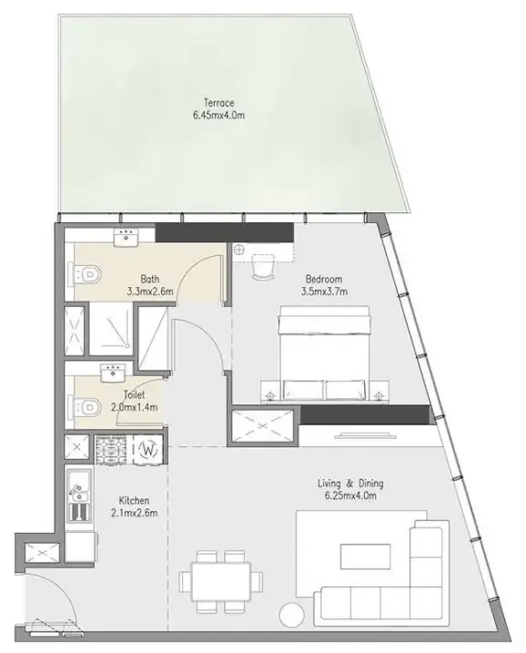 Zenith Residences 1 bed floor plan, 1,006 sqft