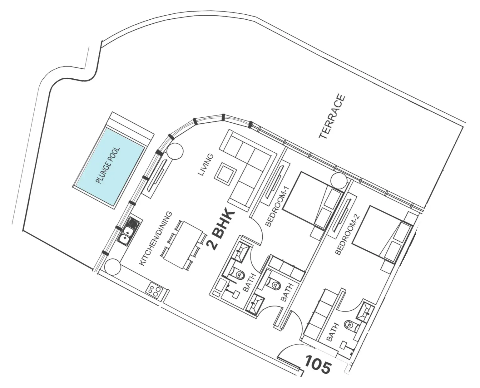 Villa Del Garda 2 bed floor plan, 1,970 sqft
