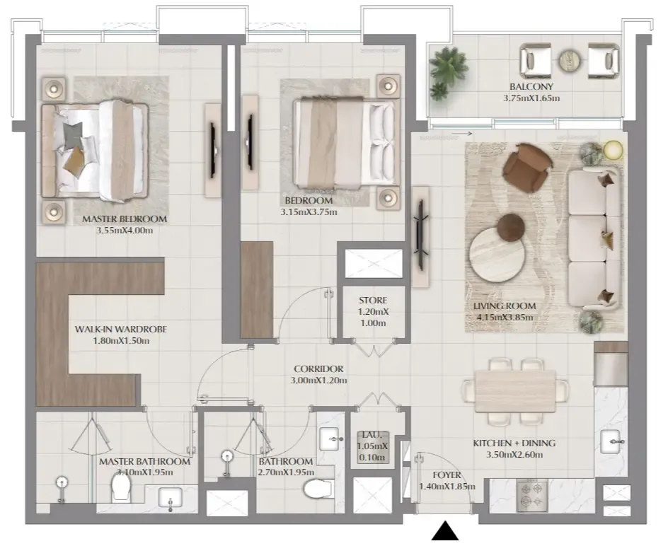 Terra Woods 2 bed floor plan, 1,125 sqft