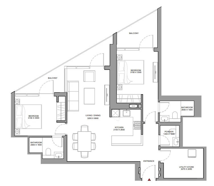 Skyvue Stellar 2 bed floor plan, 1,192 sqft