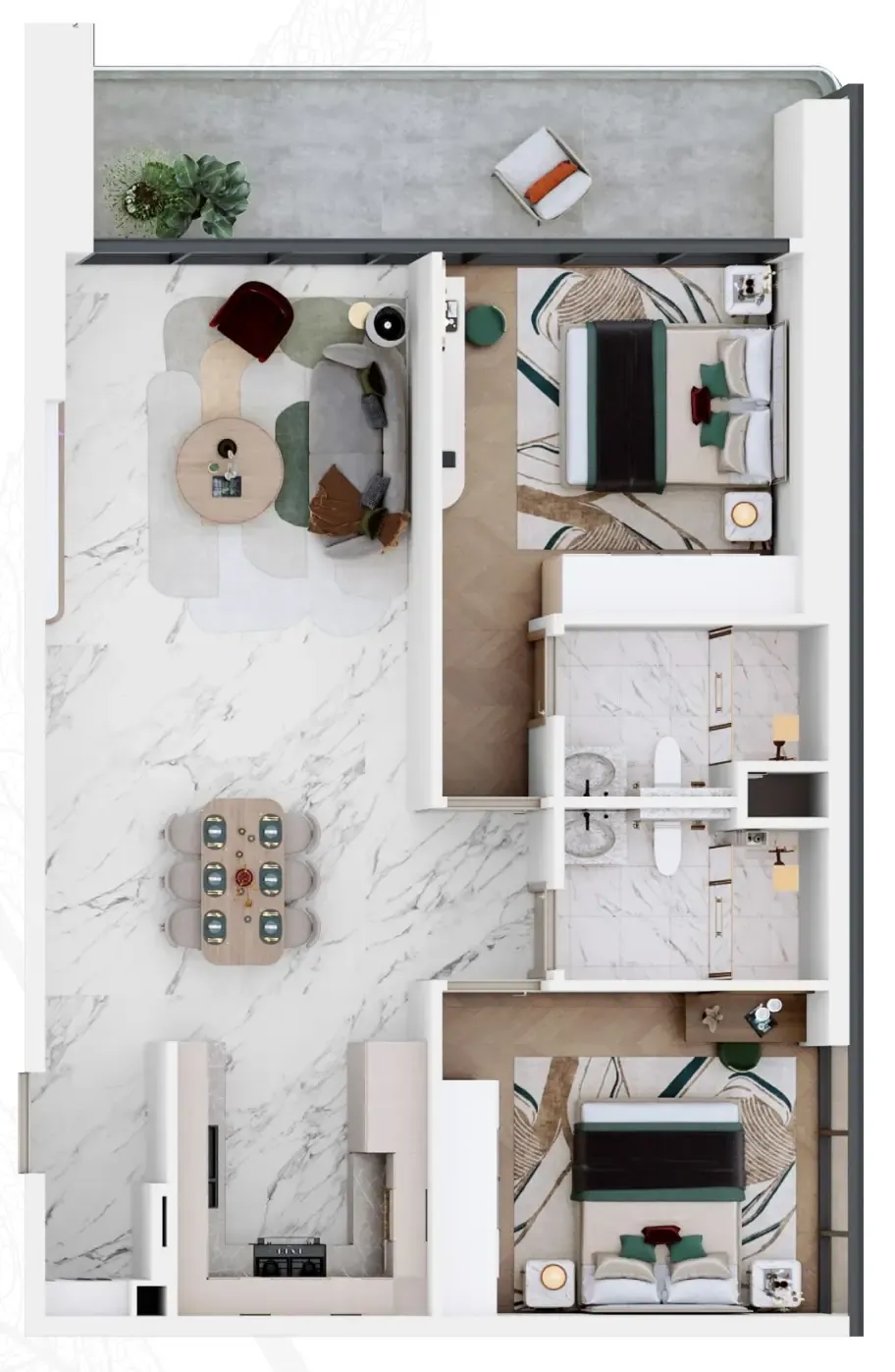 Vega 2 bed floor plan, 1,072 sqft