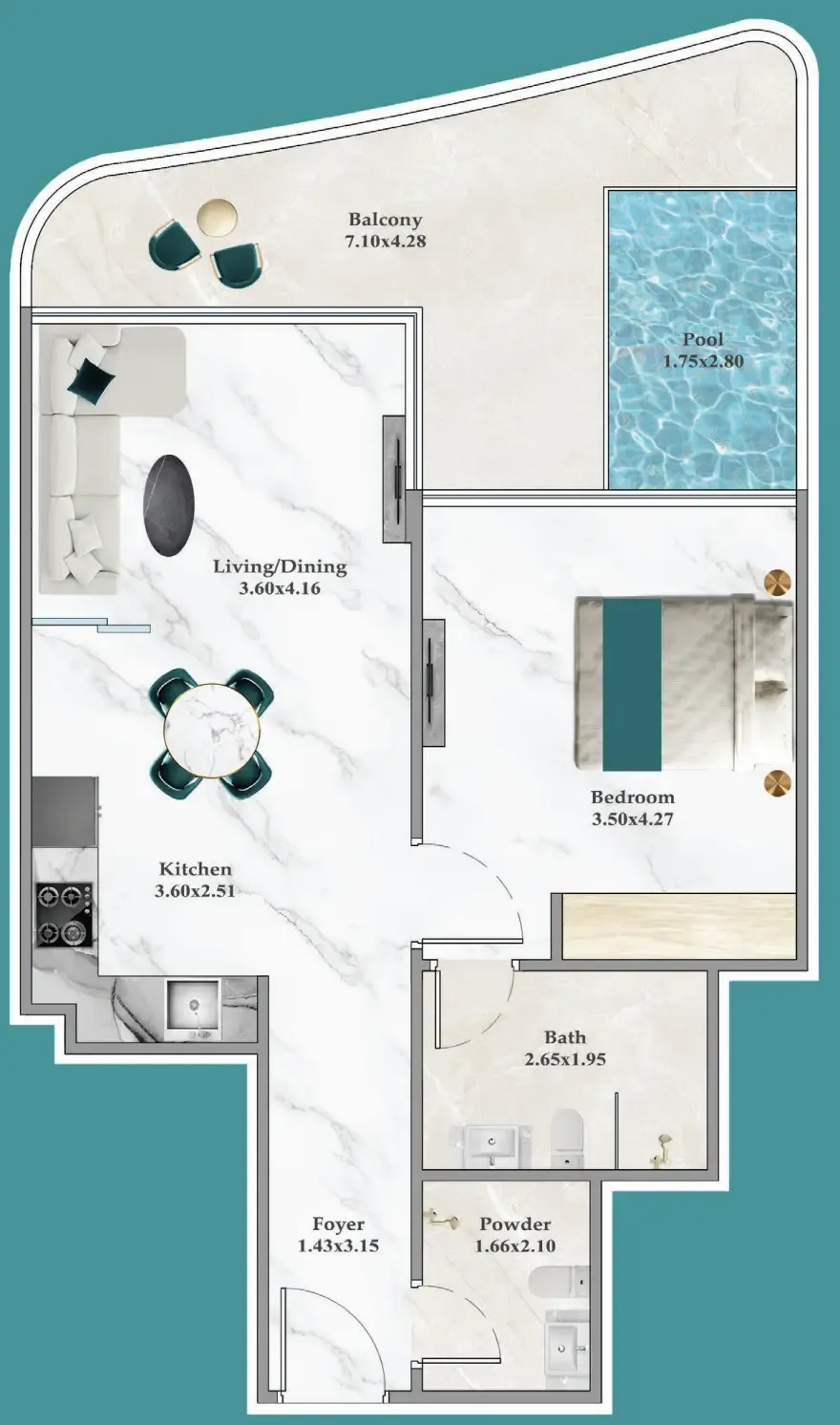 Breez 1 bed floor plan, 764 sqft
