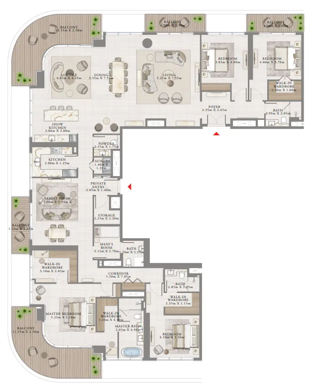 Seapoint 4 bed floor plan, 4,462 sqft