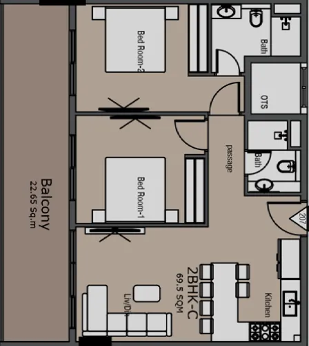 Golden Woods Albab Views 2 bed floor plan, 992 sqft