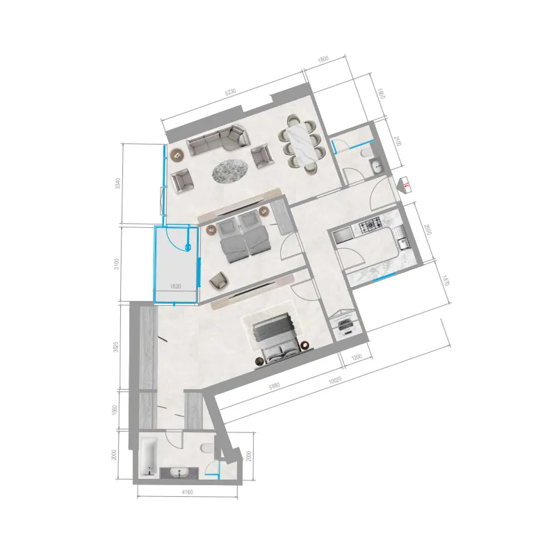Orchid Towers Phase 1 2 bed floor plan, 1,206 sqft