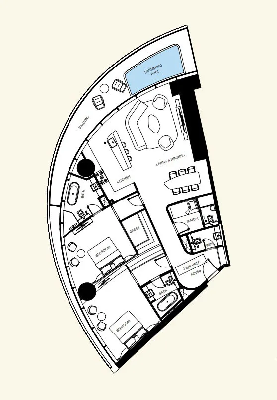 Mercedes-Benz Places by Binghatti 2 bed floor plan, 1,836 sqft